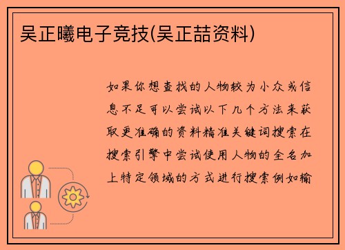 吴正曦电子竞技(吴正喆资料)